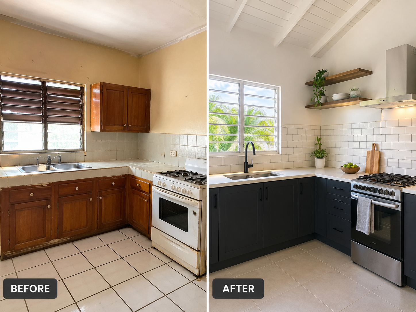 Modern dark-cabinet kitchen